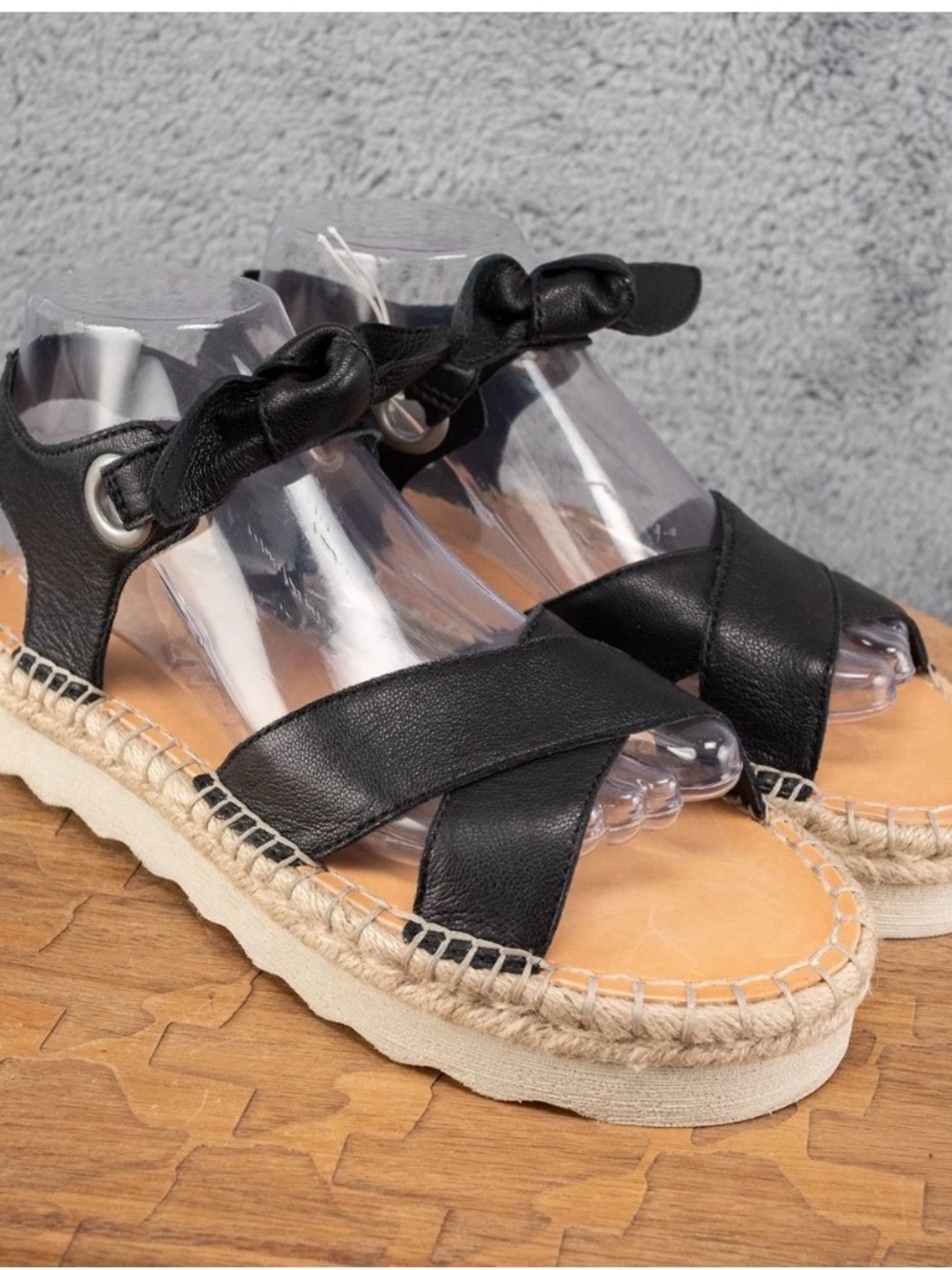 FRYE AND CO. Black Leather Crisscross Espadrille Sandals with Ankle Tie